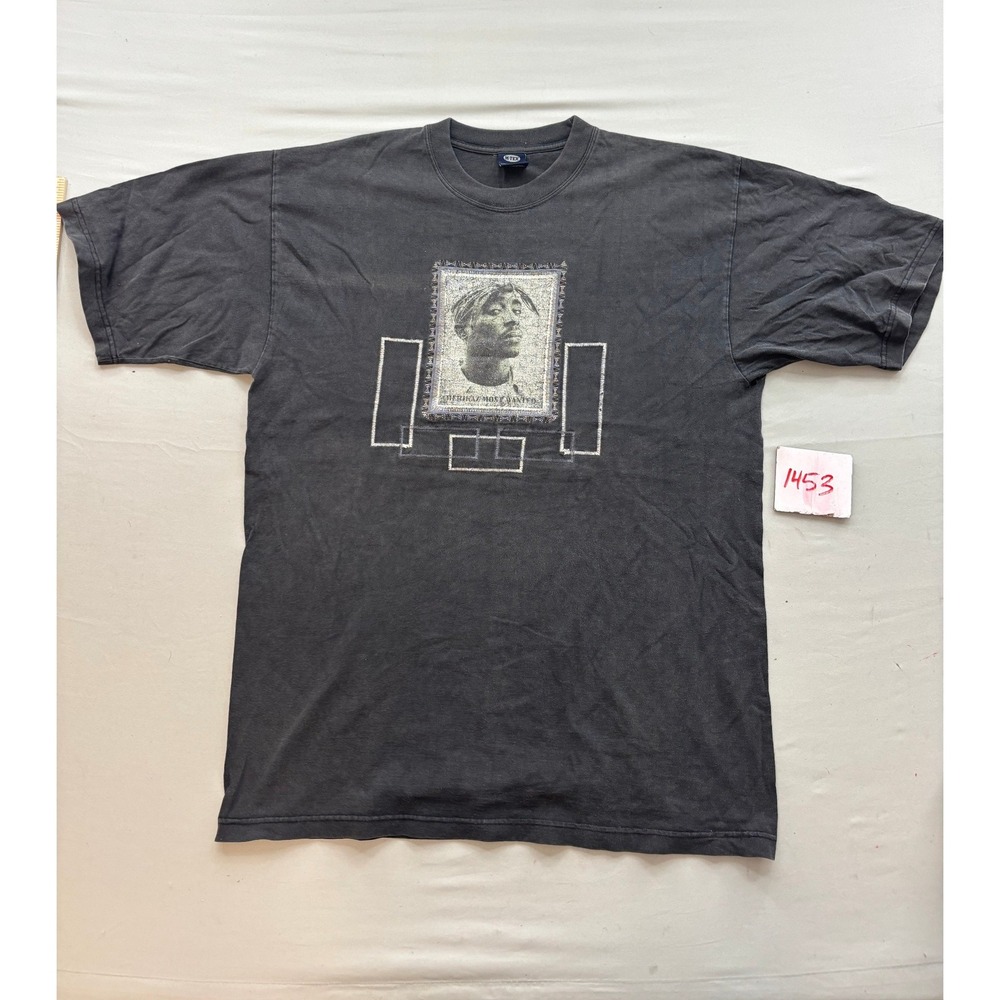 Vintage M-TEX Tupac 2Pac Amerikaz Most Wanted Graphic T-Shirt XL Faded Black